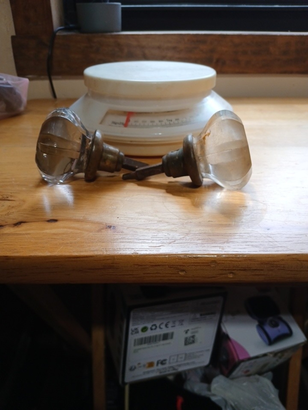Glass Door Knob Pair - Clear Glass with Brass Fittings